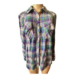 Vintage Havana Plaid Buttons up in front & back M